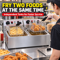 Nouvelle Friteuse Commerciale Électrique Sans Flamme pour Frites et Poulet, 2 Bacs en Acier Inoxydable, 3+3KW, Vente Chaude