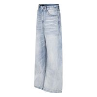 Pantalon en jean large délavé style rétro américain, coupe courbée de haute qualité, couleur claire