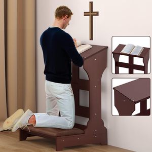 Banc de prière en bois avec coussin de genouillère, tabouret de genouillère d'église réglable pour usage quotidien - Product Image 5