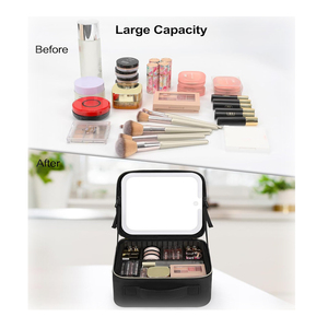 Trousse de maquillage avec miroir LED, trousse de maquillage de voyage pour femmes, <span class=keywords><strong>organiseur</strong></span> de cosmétiques, grandes trousses de maquillage avec séparateurs ajustables - Product Image 5