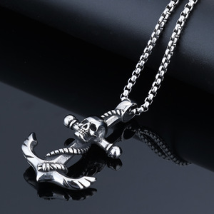 Bijoux Vintage <span class=keywords><strong>Viking</strong></span> en Acier Inoxydable, Pendentif Crâne Ancre Punk en Titane, Collier Crâne de Pirate Marin pour Hommes et Femmes - Product Image 5