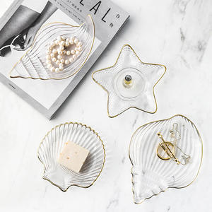 2021High Quality Nordic Creative Gold <strong>Rim</strong> Star Shell Tray Decoration Clear <strong>Small</strong> Glass Jewelry Plate - Product Image 6