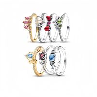 Bagues de princesse élégantes en verre plaqué or classiques pour mariage, avec zircon en forme de cœur et couronne