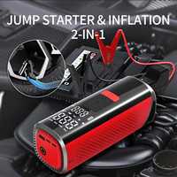 12V 24V Double Cylinder Digital Car Tire Inflator Pump Jump Starter Portable Air Compressor Emergency Flashlight 120W 6000mAh