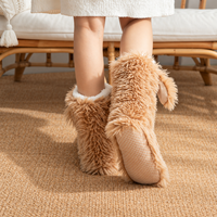 Chaussettes pantoufles 3D animales pour femmes, chaussettes fantaisie en peluche sherpa, antidérapantes, confortables, pour l'hiver, pour la maison, idéales pour les cadeaux