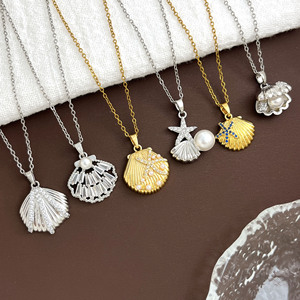 Ocean Shell Real Gold Plated <b>Copper</b> Clavicle <b>Chain</b> Minimal Vacation Beach Necklace For Women Trendy Ladies Jewelry - Product Image 1