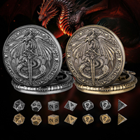 Épée de dragon mystérieuse, boîte à montre de poche en métal, boîte à dés avec 7 dés polyédriques miniatures pour les amateurs de jeux de rôle
