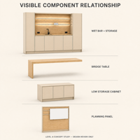 Ensemble de meubles de rangement modulaires ATWOKA beige, unités murales suspendues, garde-manger haut, bar à café, credenza pour espace détente
