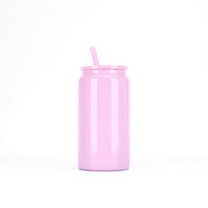 New Clear Plastic 16Oz Durable Beer Libby Soda Can With Lid and Straw for <b>Vinyl</b> and Dtf Uv Transfer Sticker - Product Image 5