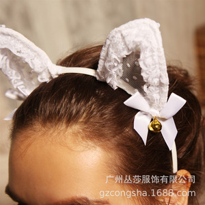 Adorable diadema con orejas de gato estilo europeo y americano en blanco y negro, accesorio para el cabello para niñas. - Product Image 3