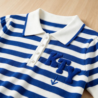 Nouvelle Arrivée Mode Femme Grande Taille Polo en Maille Rayé avec Bord Côtelé Contrastant Style Nautique Preppy Manches Courtes Haut Décontracté en Maille