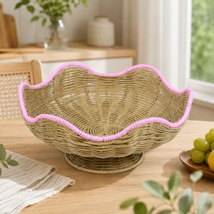 Washable creative desktop storage <b>basket</b>, hand-woven custom fruit <b>basket</b>, cross-border hotel rattan high <b>tray</b> - Product Image 1