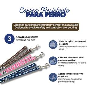 Correa para Perro de Nailon Resistente Yommy con Diseño de Hueso y Patrón Impreso, Mosquetón Metálico de 360 Grados - Product Image 4