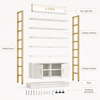 Étagère de présentation robuste dorée et blanche pour cosmétiques et soins de la peau, vitrine de vente au détail avec éclairage LED, meuble commercial à 5 niveaux pour la maison