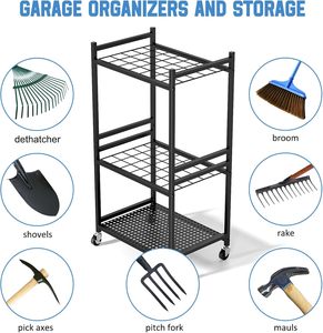 Garden Organizer Wheels Yard Tower Rack Non-Folding Garage Storage 35 Long-Handled <strong>Tools</strong> Sturdy Metal Holder 3 <strong>Hooks</strong> - Product Image 5