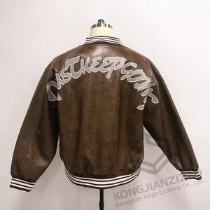 Blouson Bomber Motard Vintage de Haute Qualité avec Logo Gaufré pour Homme, en Similicuir et Toile, Coupe-Vent Hiver, Style Streetwear - Product Image 5