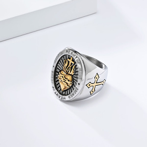 yunnique popular retro-style <b>titanium</b> steel cross <b>ring</b> for men, niche design, heart cross jewelry. - Product Image 3