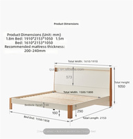 Cadre de lit en bois 601072 avec tête de lit rembourrée en tissu, lit double pour chambre principale, mobilier de maison, vente en gros