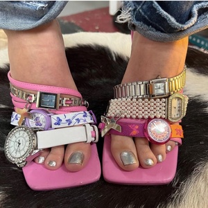 Scarpe da Festa per Donne, Nuova Moda Estiva, Sexy <span class=keywords><strong>Tacchi</strong></span> <span class=keywords><strong>Neri</strong></span> Trendy con Orologio Dorato, <span class=keywords><strong>Tacchi</strong></span> Firmati per Donne - Product Image 1