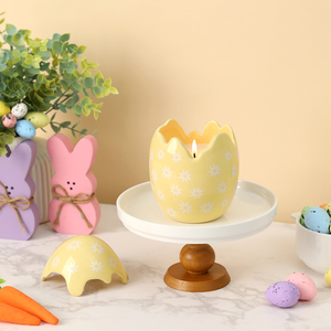 Portavelas de Cerámica con Forma de Huevo de Pascua, Amarillo con Estrellas Blancas, Antideslizante, para Decoración del Hogar - Product Image 1