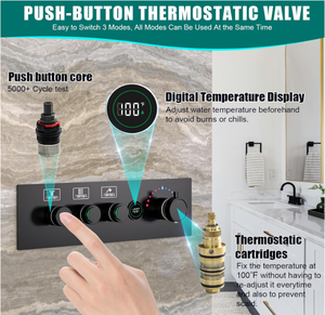 Système de douche à effet pluie double <span class=keywords><strong>HOMEDEC</strong></span> 16" + 6", robinet thermostatique à bouton-poussoir avec affichage de la température - Product Image 4