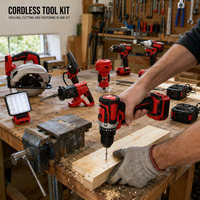 Kit combiné d'outils sans fil avec perceuse, visseuse à chocs, mini-scie circulaire, lampe de travail LED et batteries pour projets de découpe de panneaux
