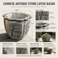Bak Air Batu Bluestone Berukir Tradisional Multi-Faceted dengan Hiasan Bunga dan Burung Bangau untuk Dekorasi Lanskap Ikan di Halaman Rumah