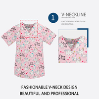 Blouses de travail unisexes en coton à manches courtes pour femmes et hommes, à motif dessin animé, col en V, pour la chirurgie, le spa, la dentisterie, la médecine vétérinaire et les uniformes chirurgicaux