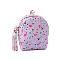 Porte-clés mini pochette portable en PU motif flamant rose, durable et tendance, petit portefeuille, trousse à maquillage, porte-monnaie pour écouteurs, pour femme