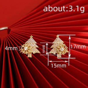 Pendientes de tuerca con diseño de árbol de Navidad dorado E3316 con cristales de imitación para mujer, joyería de fiesta, diseño moderno y lindo - Product Image 6