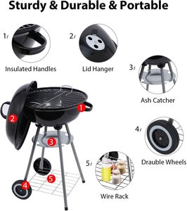 Black Charcoal <b>Kettle</b> BBQ Grill Barbecue Grill - Product Image 5