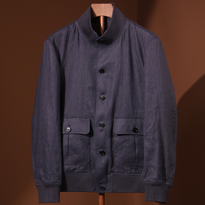 休闲男士深灰色纯亚麻夹克可及时发货定制尺码 - Product Image 1