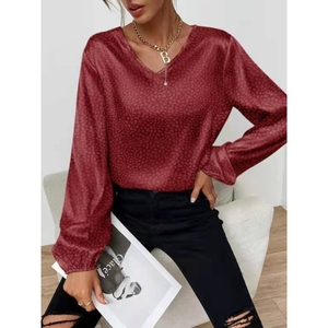 Nueva Blusa de Manga Larga con Estampado de Leopardo y Cuello en V para Mujer, Blusa de Jacquard a la Moda - Product Image 6