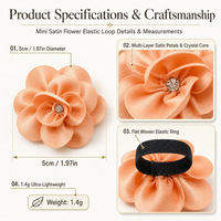 Vente en gros de mini fleurs de camélia en satin personnalisées avec boucle élastique multicolore, boîte cadeau pour décoration de serviette ou flacon de parfum