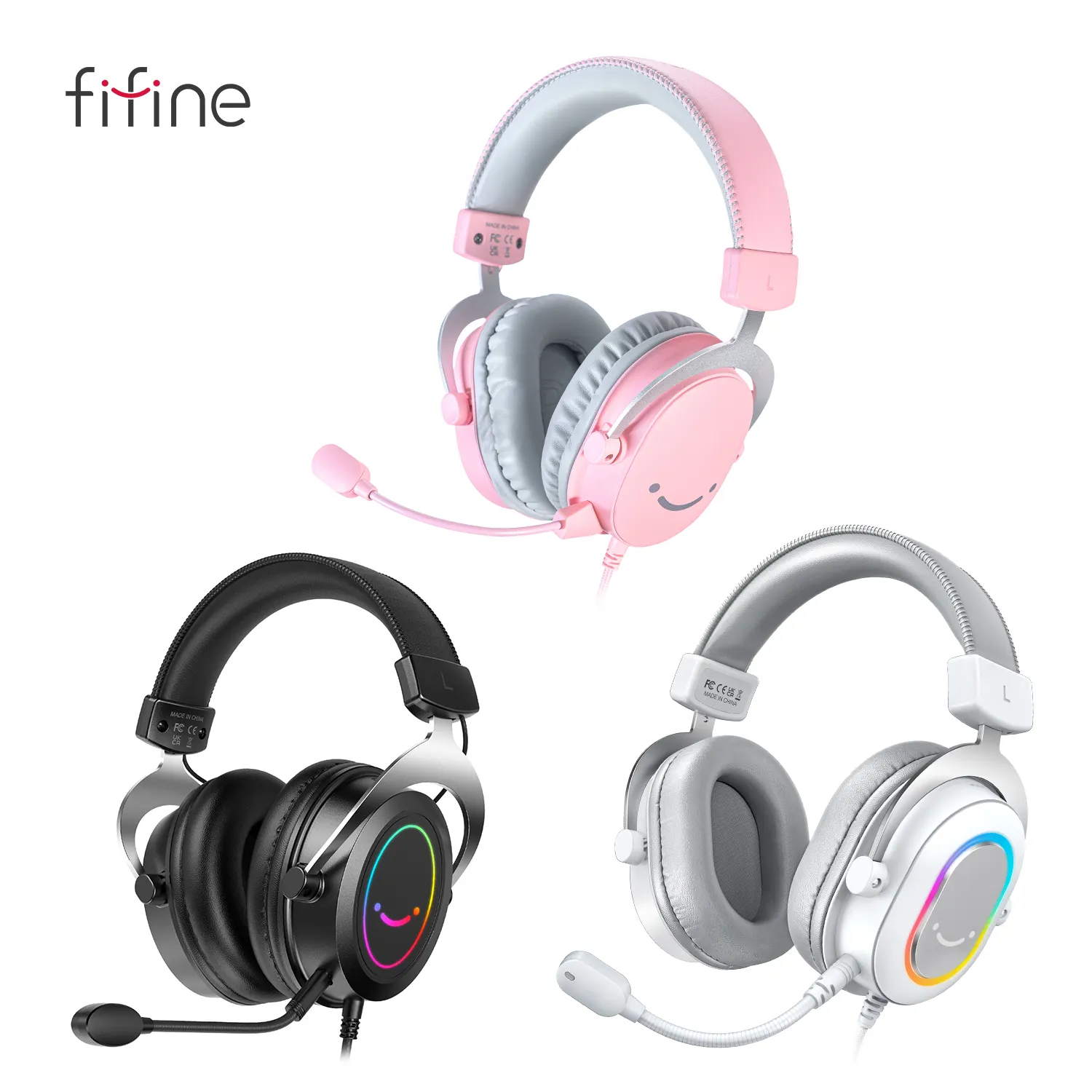 Fifine-कान Headphones पर एलईडी प्रकाश शोर रद्द हेडसेट स्टूडियो टिकाऊ एल्यूमिनियम फ्रेम कंप्यूटर गेमिंग हेडसेट Mic के साथ