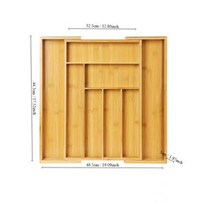 Organizador de cajones de bambú con compartimentos ajustables, bandeja de almacenamiento para cocina, para cubiertos y utensilios - Product Image 3