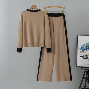 Nuovo Set Autunnale da <span class=keywords><strong>Donna</strong></span> in Maglia, Pantaloni a Gamba Larga, Maglione Elegante e Alla Moda, Completo Sportivo Casual a Due Pezzi - Product Image 3