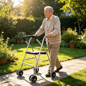Four Wheel Lightweight <b>Walker</b> With Brakes And Seat For <b>Elderly</b> Outdoor Use - Product Image 1