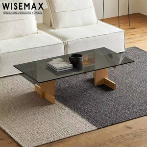WISEMAX FURNITURE Tavolino da <span class=keywords><strong>Caffè</strong></span> Nordico Moderno Rettangolare con Base in Legno di Quercia Massiccio e Piano in Vetro per Soggiorno - Product Image 3