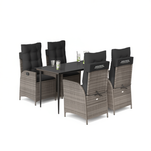 Ensemble de salle à manger d'extérieur gris 4 places en rotin, mobilier de jardin style contemporain - Product Image 1