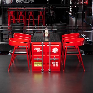 Ensemble de mobilier de <span class=keywords><strong>bar</strong></span> industriel rouge-Combinaison table et chaises pour cafés, salons et espaces de négociation - Product Image 3