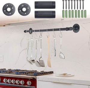 رف معدني للملابس من الحديد الزهر مثبت على الحائط صناعي ، أنبوب معلق لغرفة المعيشة - Product Image 6