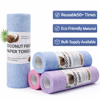 Rouleaux de chiffons de nettoyage réutilisables en coque de noix de coco OEM, emballage personnalisé, vente en gros, serviettes de cuisine absorbantes écologiques