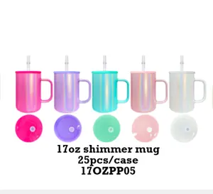USA 17oz mug kaca DIY warna campuran buram shimmer macaron kristal sublimasi kosong dengan tutup plastik warna-warni untuk DIY