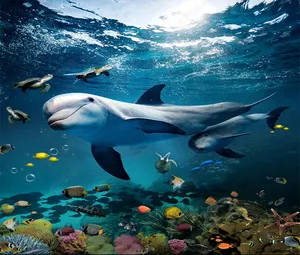 جميلة تحت الماء العالم الطابق جدارية الدلفين الأم و الطفل حنون 3d لاصق أرضيات