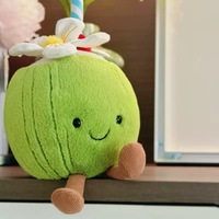 맞춤형 OEM 도매 플러시 장난감 스마일리 코코넛 음료 라이트 그린 귀여운 부드러운 흰색 꽃 체리 빨대 인형 선물