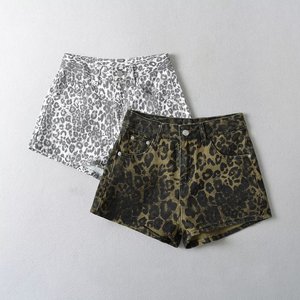 กางเกงยีนส์ขาสั้นทรงเอเอวสูงลายเสือดาวสไตล์วินเทจสำหรับผู้หญิงแฟชั่นฤดูร้อน - Product Image 1