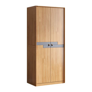 Armario de Madera Maciza de Dos Puertas Color Nogal, Mueble de Almacenamiento para Dormitorio que Ahorra Espacio, Diseño con Puertas Abatibles - Product Image 2