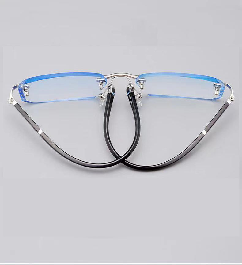 191 High Quality square Cut Rimless Presbyopia Metal Photochromic Lens Anti Blue Light Reading Glasses for Women Men