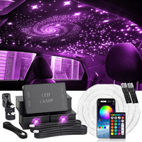 Kit d'éclairage d'ambiance intérieur de voiture 4-en-1 LED RGB à fibres optiques effet ciel étoilé avec contrôle vocal et application, lampe de toit étoilée pour voiture